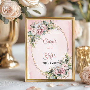 Poster Cartões de Flores em Dourado Rosado Presentes Bebe