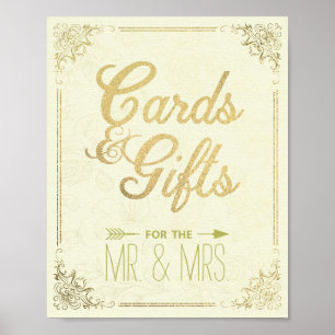Poster Cartões de Frame Floral de Script Dourado - Sinal