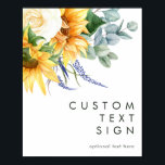 Poster Cartões de girassol e sinal personalizado de prese<br><div class="desc">Este girassol de campo ousado Cartões e presentes são perfeitos para o seu casamento clássico com celeiro de bastidores. Design apresenta um buquê de ouro amarelo-aquarela vintage e girassóis laranja rústicos, elegante verde-sábio, eucalipto verde, e rosa de marfim branco. O design é ideal para um casual casamento de folhagem minimalista...</div>