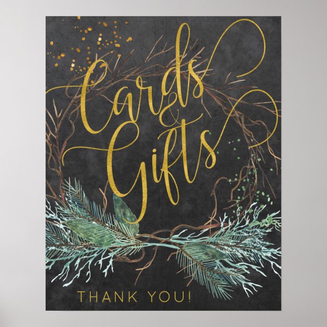 Poster Cartões de guião de ouro natural de inverno e cart (Frente)