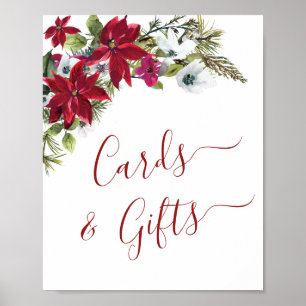 Poster Cartões de Poinsettia Vermelha Elegante e Casament
