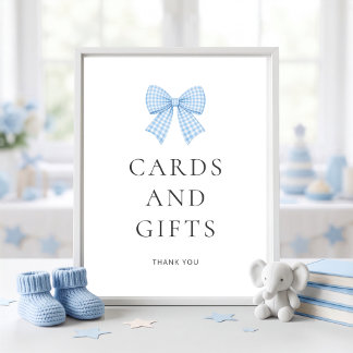 Poster Cartões de Presentes com Laço Xadrez Azul Baby Sho