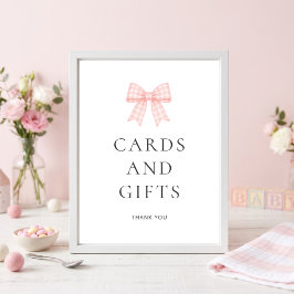 Poster Cartões de Presentes com Laço Xadrez Rosa Baby Sho