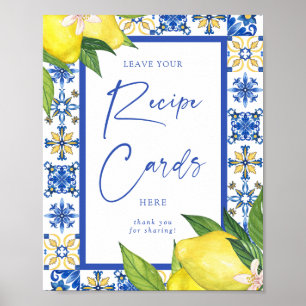 Poster Cartões de receita Azulejos azuis Símbolo de Chá d