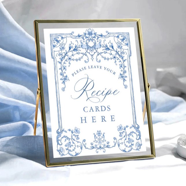 Poster Cartões de receitas azuis Florais, Ornamentado Vit (Criador carregado)