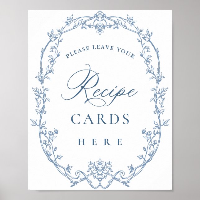 Poster Cartões de Receitas Florais Azuis, Ornamentado Vit (Frente)