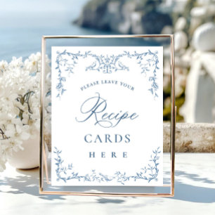 Poster Cartões de Receitas Florais Azuis, Ornamentado Vit