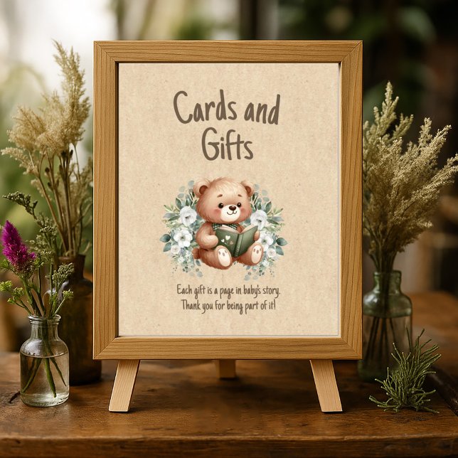 Poster Cartões de Urso de Conto de Fadas Presentes Chás d (Storybook teddy bear baby shower Cards and gifts poster)
