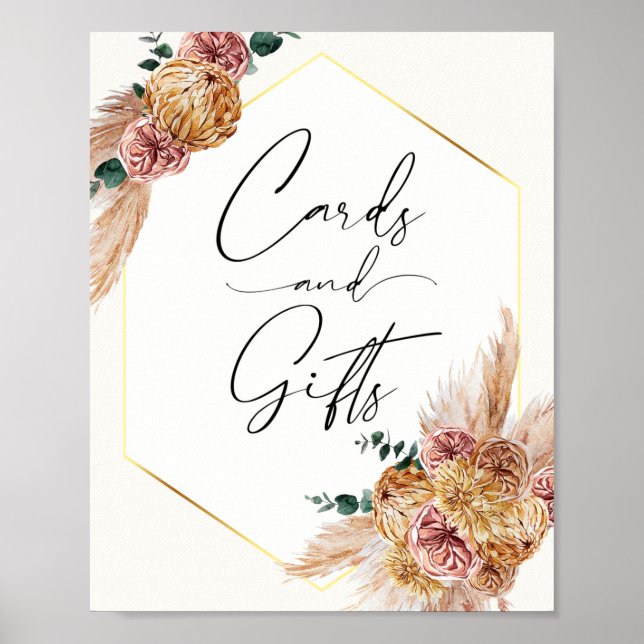 Poster Cartões e dotes de Buquê secos Boho Pampas (Frente)