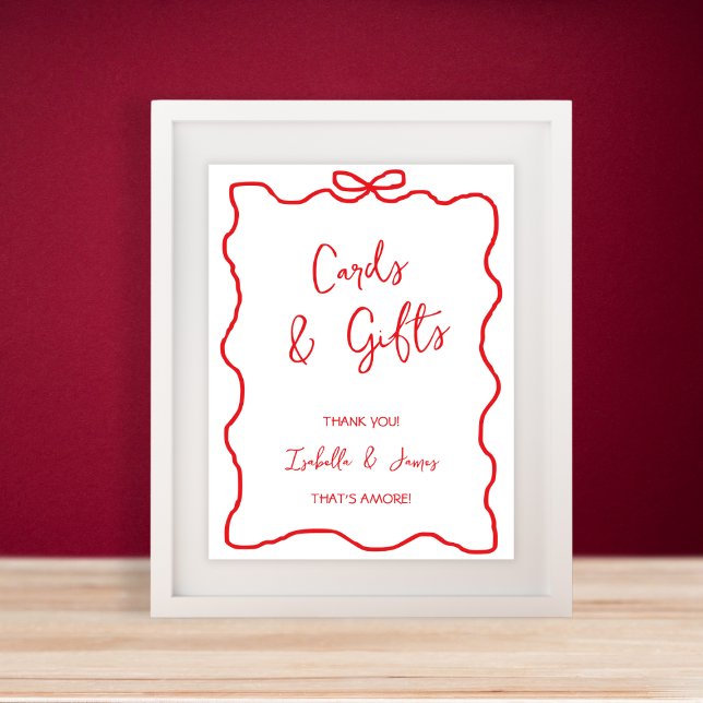 Poster Cartões e presentes Arco ondulado Chá Casal (Cards & Gifts Hand Drawn Bow Wavy Couples Shower Poster)