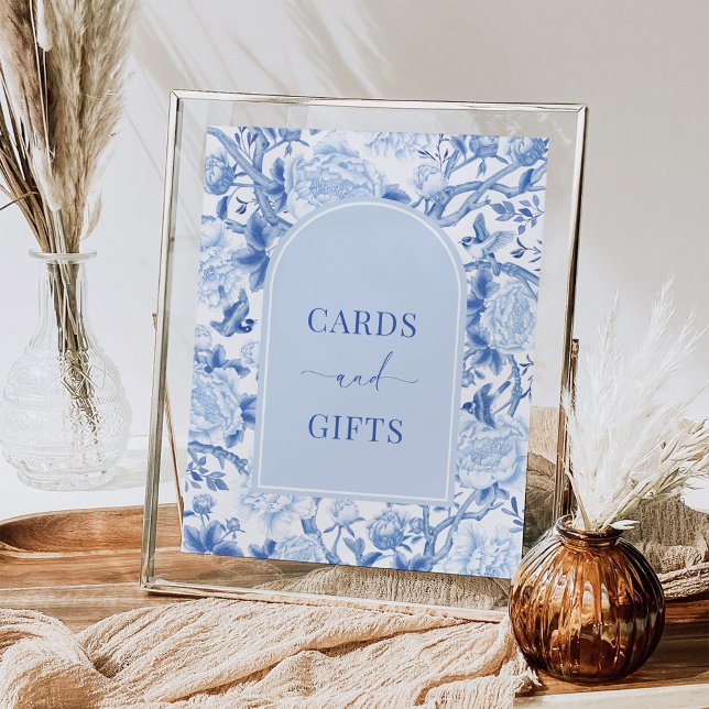 Poster Cartões e Presentes Azul Branco Sinal Elegante Chi (Criador carregado)