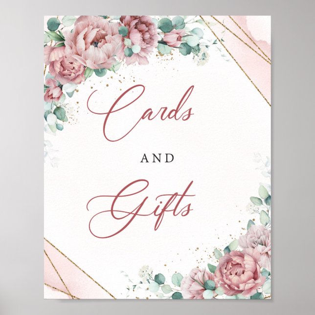 Poster Cartões e Presentes boho blush floral dourado euca (Frente)