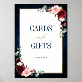 Poster Cartões e Presentes Burgundy Navy Blush Floral Dou