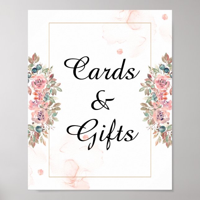Poster Cartões e presentes casamento floral em rose gold  (Frente)
