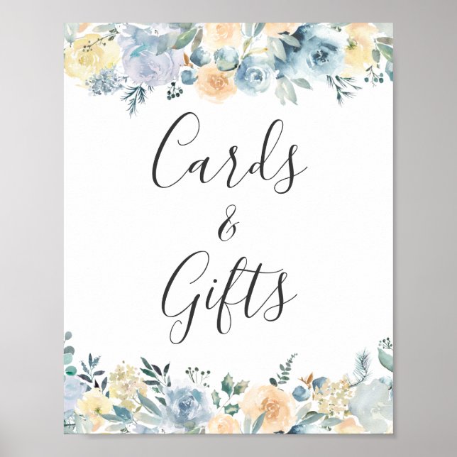 Poster Cartões e presentes Coral baunilha Blue Floral Sin (Frente)