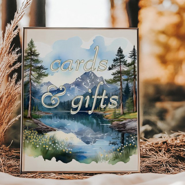 Poster Cartões e presentes de aquarela do Lago Country (Cards and Gifts sign from the Country Lake wedding collection by Darling & May)