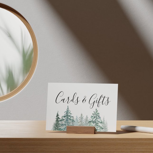 Poster Cartões e presentes de Casamento Botânico das Árvo (Winter Rustic Pine Trees Lantern Botanical Wedding Party Supplies)