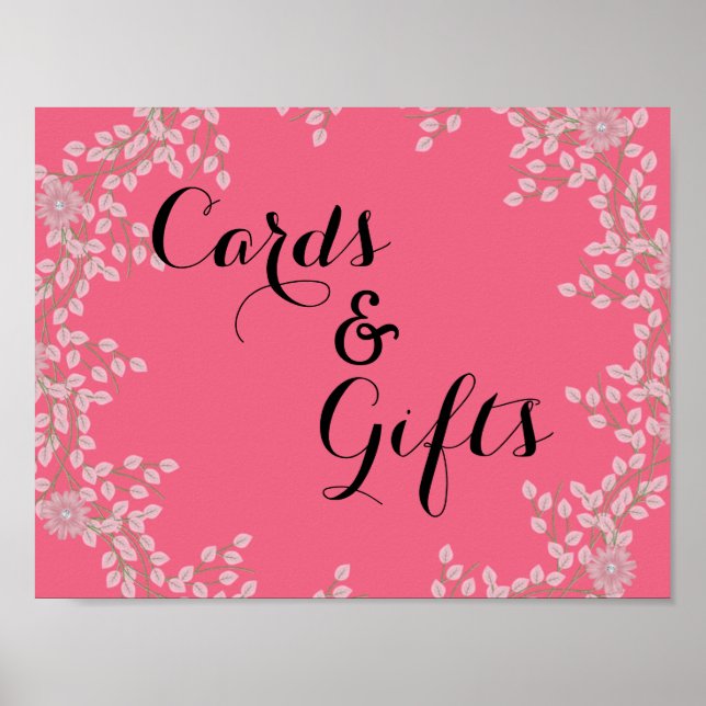 Pôster Cartões e Presentes de Casamento Chic Pink Floral  (Frente)