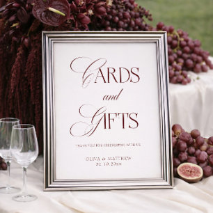 Poster Cartões e Presentes de Casamento Creme e Bordeaux