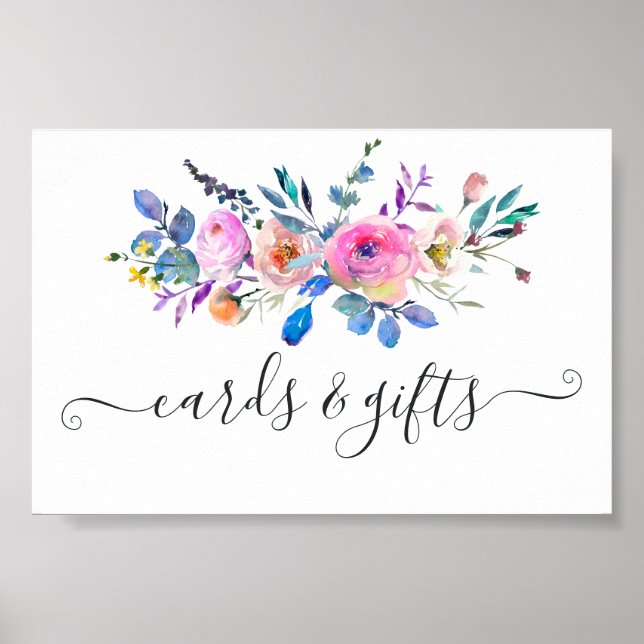 Poster Cartões e Presentes de Casamento Florais em Aquare (Frente)