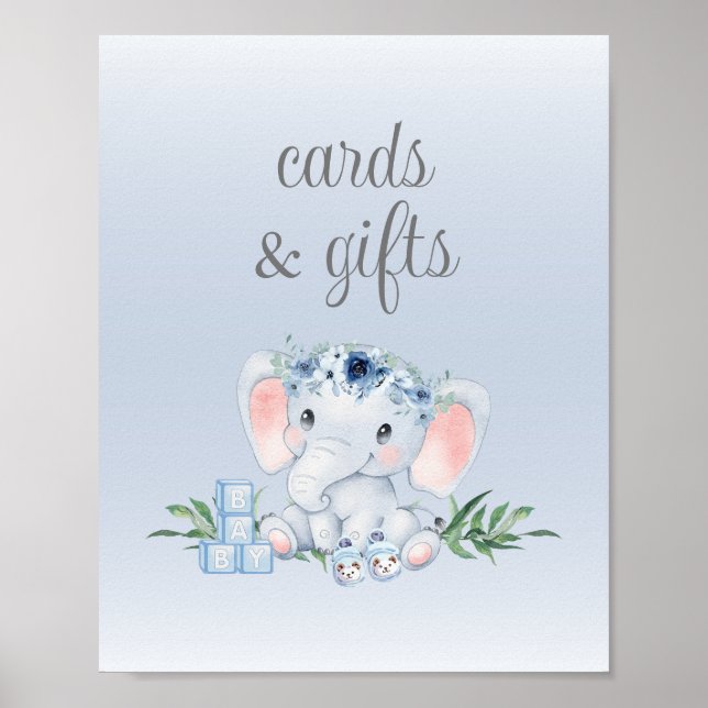 Poster Cartões e presentes de Chá de fraldas de Elefante  (Frente)