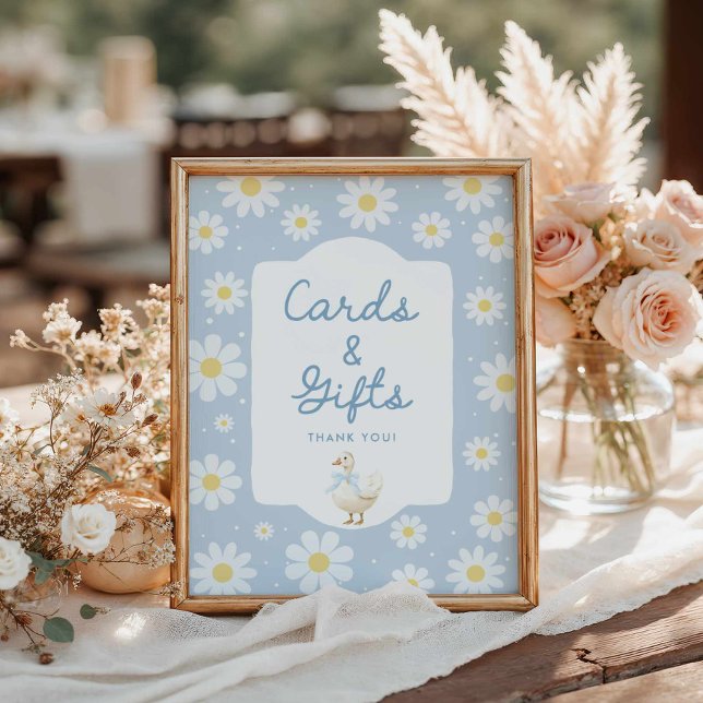 Poster Cartões e presentes de ganso Bobo azul (Blue Silly Goose and Daisy Boy Baby Shower Cards and gifts poster)