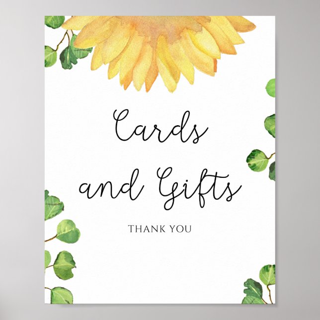 Poster Cartões e presentes de girassol com aquarela (Frente)