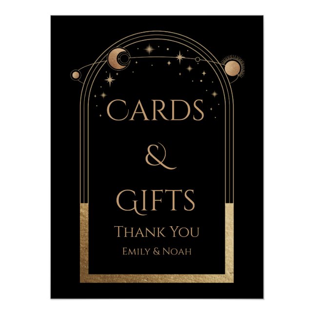 Pôster Cartões e presentes de lua Dourada e preto Celesti (Frente)