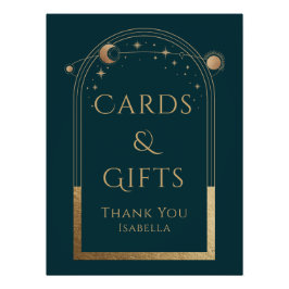 Pôster Cartões e presentes de lua verde-celeste Dourado