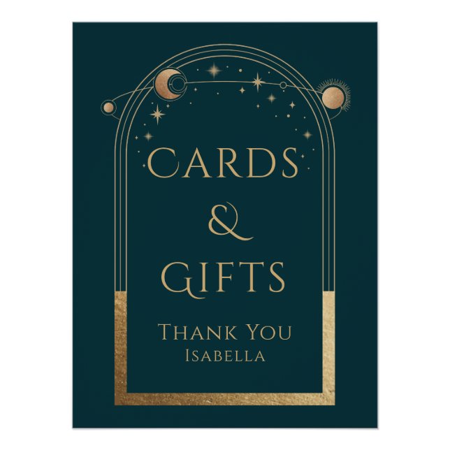 Pôster Cartões e presentes de lua verde-celeste Dourado (Frente)