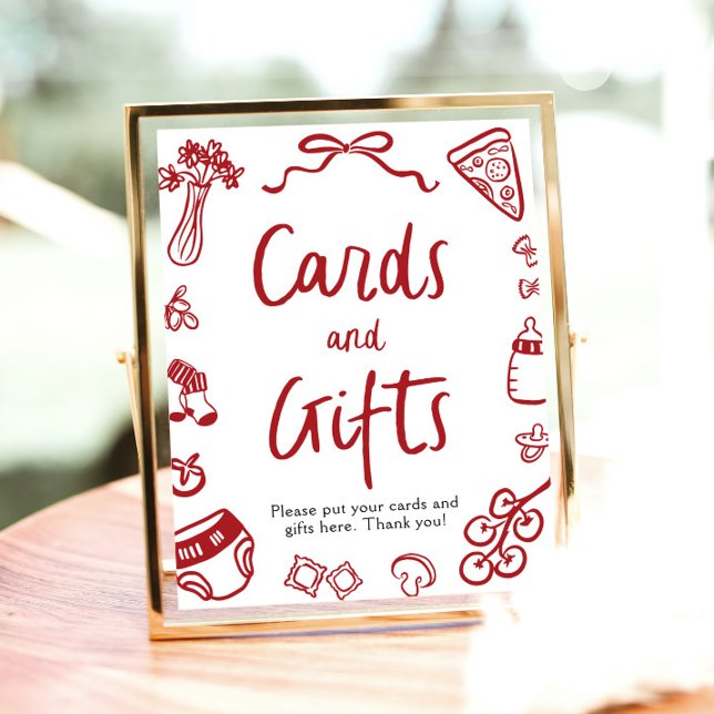 Poster Cartões e presentes de pizza italianos desenhados  (Modern Hand Drawn Italian Pizza Cards and Gifts Sign)