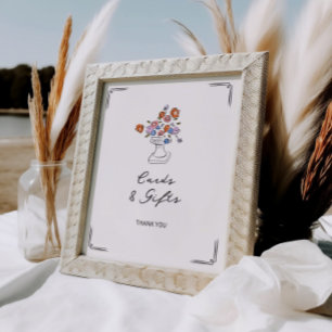 Poster Cartões e Presentes de Urna Floral Desenhada à Mão