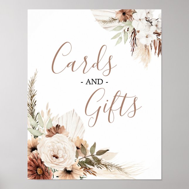 Poster Cartões e Presentes Elegantes Bege Boho Grama Pamp (Frente)