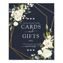 Cartões e Presentes Florais Brancos Geométricos Az