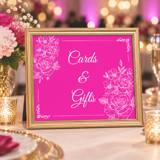 Poster Cartões e Presentes Florais Rosa Fúcsia e Branco E