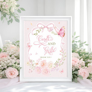 Poster Cartões e Presentes Florais Rosa Suave Borboleta