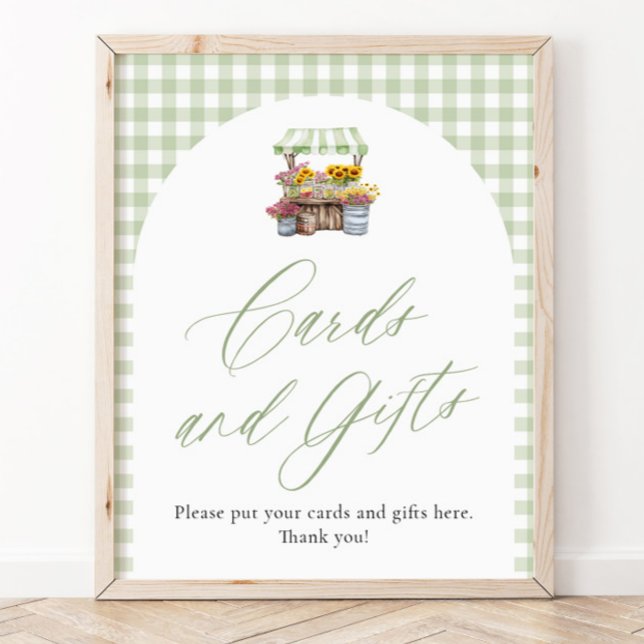 Poster Cartões e Presentes Green Gingham Fresh Off The Ma (Green Gingham Fresh Off The Market Cards and Gifts Sign)