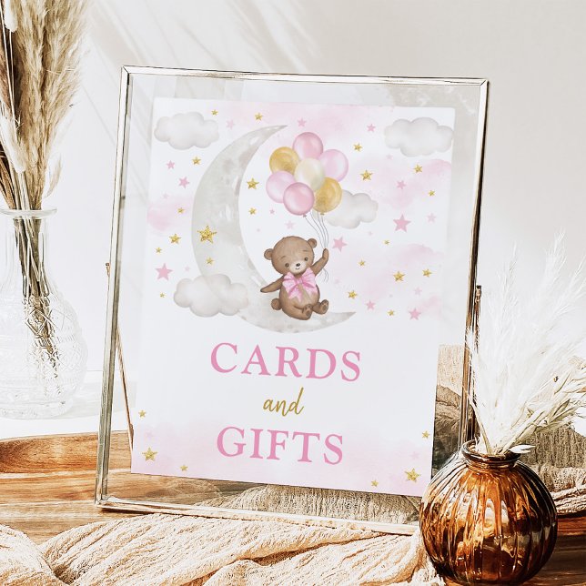 Poster Cartões e presentes Lua Urso Rosa Dourado Rosa (Criador carregado)