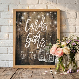 Poster Cartões e presentes Luzes de Mason Jar de Madeira