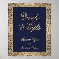 Cartões e presentes Marinho Rosas Dourados Azuis C