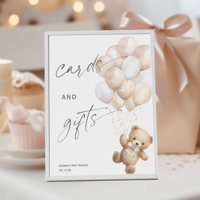 Poster Cartões e presentes modernos esperam o sexo neutro (Beige Gender Neutral Shower, We Can Bearly Wait Themed Cards and gifts sign)