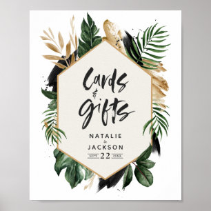 Poster cartões e presentes para casamento foliar tropica