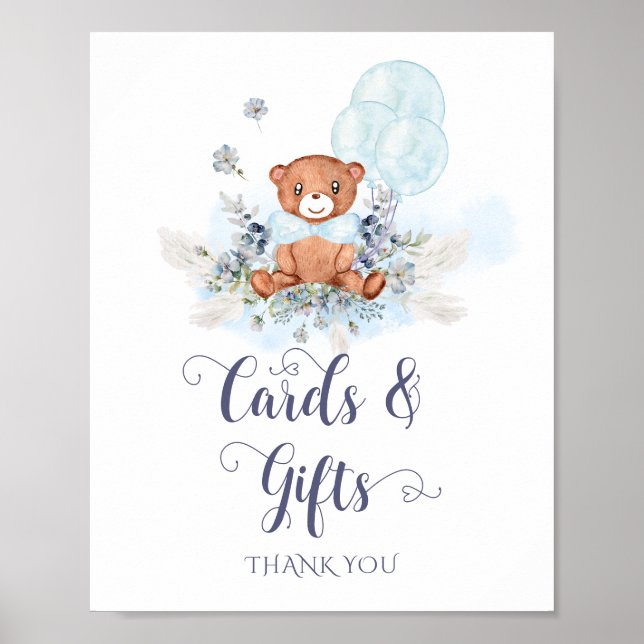 Poster Cartões e presentes para Chás de fraldas de Urso B (Frente)