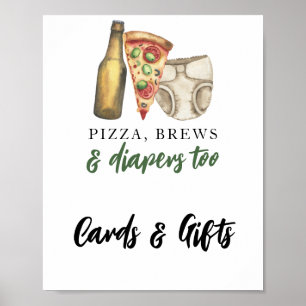 Poster Cartões e presentes Pizza, Cervejas e Fraldas para