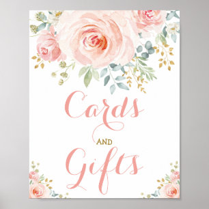 Poster Cartões e Presentes Rosa Bege Floral Verde Dourado