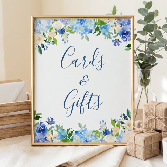 Pôster Cartões e Presentes Sinal de Casamento Azul Floral (Criador carregado)