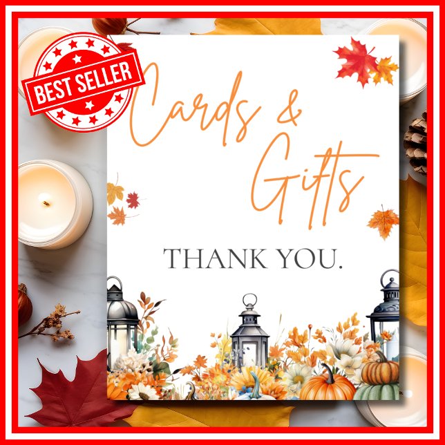 Poster CARTÕES E PRESENTES SINAL DE Chá de fraldas (CARDS AND GIFTS Sign A Little Pumpkin is on the Way Fall Autumn Baby Shower )