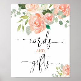 Poster Cartões e presentes sinal de verde pêssego floral 