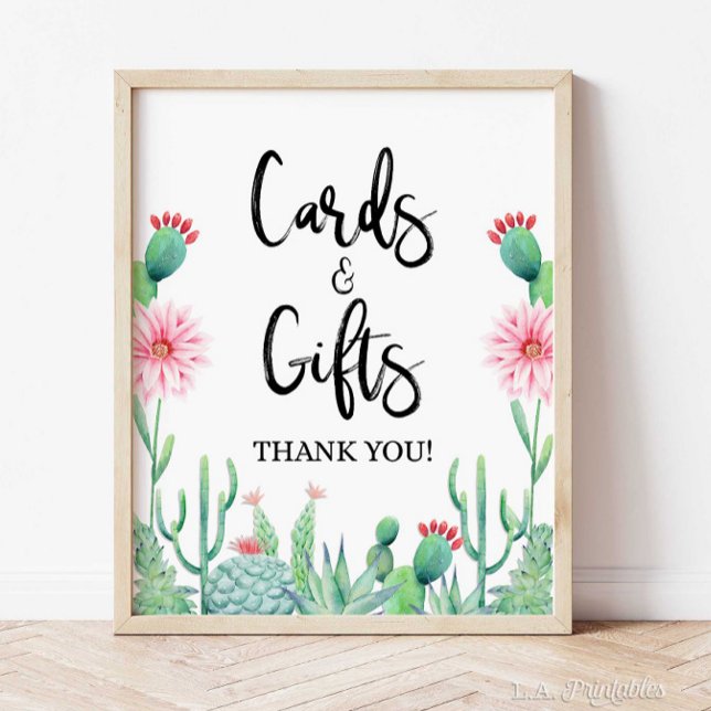 Poster Cartões e presentes - Sinal do partido Cactus Fies (Cards & Gifts Shower Table Sign, Cactus Fiesta Theme)