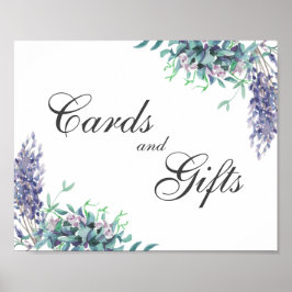 Poster Cartões e presentes. Sinal floral. Casamento roxo